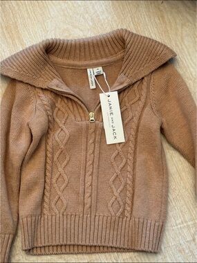 Janie and Jack Camel Cable-Knit Half-Zip Sweater
